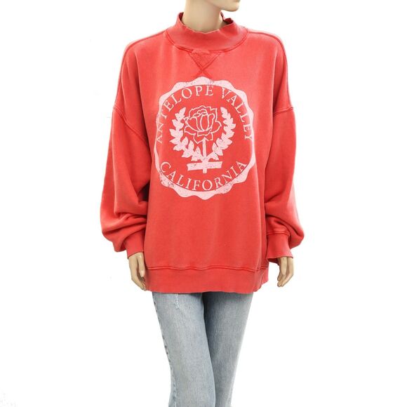 Free People Diana Sweatshirt Top Graphic Printed Oversized Slouchy Red L 284044 - Picture 7 of 10